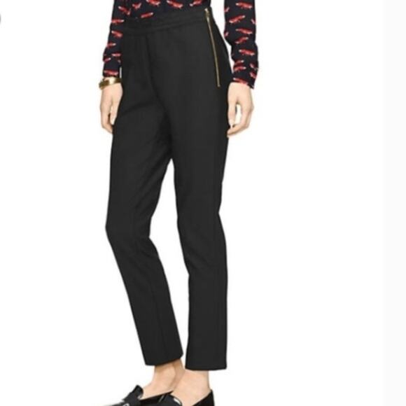 Kate Spade Edie Cigarette Pants Black Gold Zip Stretch Knit Banded Waist Women 4 - Picture 1 of 9